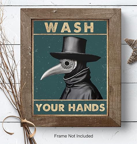 Miniatura 8 de Bathroom Sign Plague Doctor Decor - Wash Your Hands Gothic art funny Sayings, Quotes - Crow Raven Creepy Bathroom Decor Wall Art - Medieval Powder
