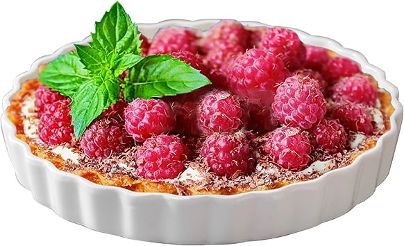 White Round Porcelain Quiche Pan -Non-Stick- Perfect for Baking Tart Pies and Chicken Pot Pie-Dishwasher,Dish Microwave and Oven Safe 7inch