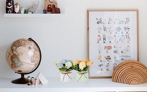 Miniatura 8 de BLOSMON Decoración de cocina amarilla de girasol falso, 2 piezas, flores pequeñas artificiales en jarrón de metal, plantas en maceta, ramo de seda,