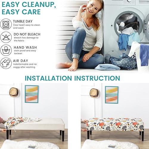 Miniatura 8 de Eco-Ancheng Funda extraíble para banco de comedor funda elástica para asiento de banco protector de muebles para silla de comedor y sala de estar y