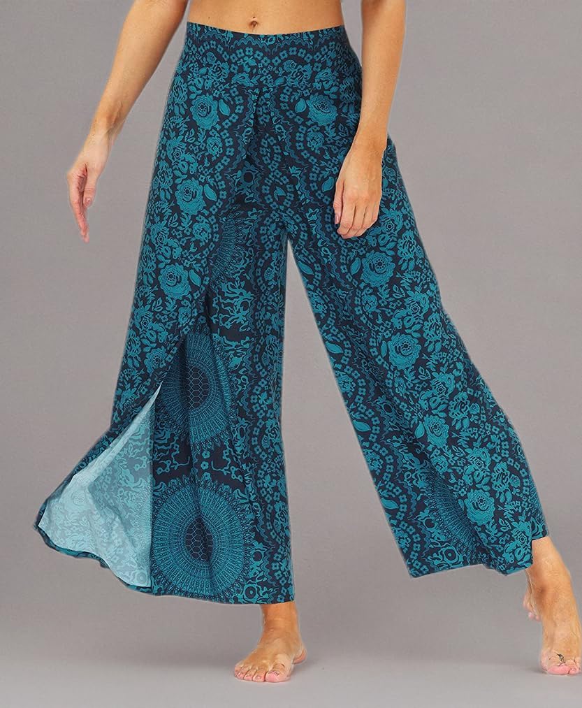 Ainuno Boho Pants Wide Leg Palazzo Pants with Slits for Women Flowy Hippie Pant Thin - Image 6