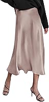 Zeagoo Women's High Waist Satin Midi Skirt - Elegant Slim-Fit Casual Skirt in Black, Beige, Blue, Green