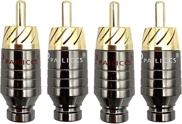 HKSMAN 4pcs Budweiser RCA Male Plug, Screws Audio Video In-Line Jack Adapter Audio Jack Connector for 4.5mm Speaker Cable Multimedia and CCTV, RCA Plug Solderless, White And Red