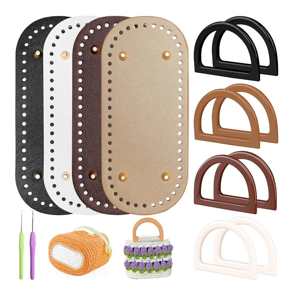 CTRLZS For Crochet with D Shape Purse Handles for Bag Bases, 2 PCS for Crochet Hooks, 4 Colors Leather Purse Bottoms
