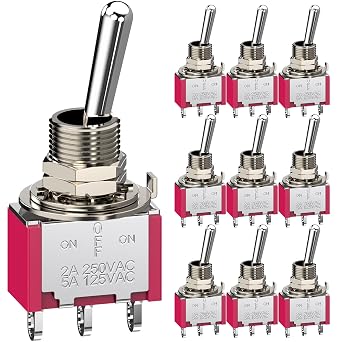 Toggle Switch AC 5A/125V 2A/250V 3 Pin Terminals On/Off/On 3 Position SPDT Toggle Switch Mini Miniature Toggle Switch Car Dash Dashboard,10Pcs