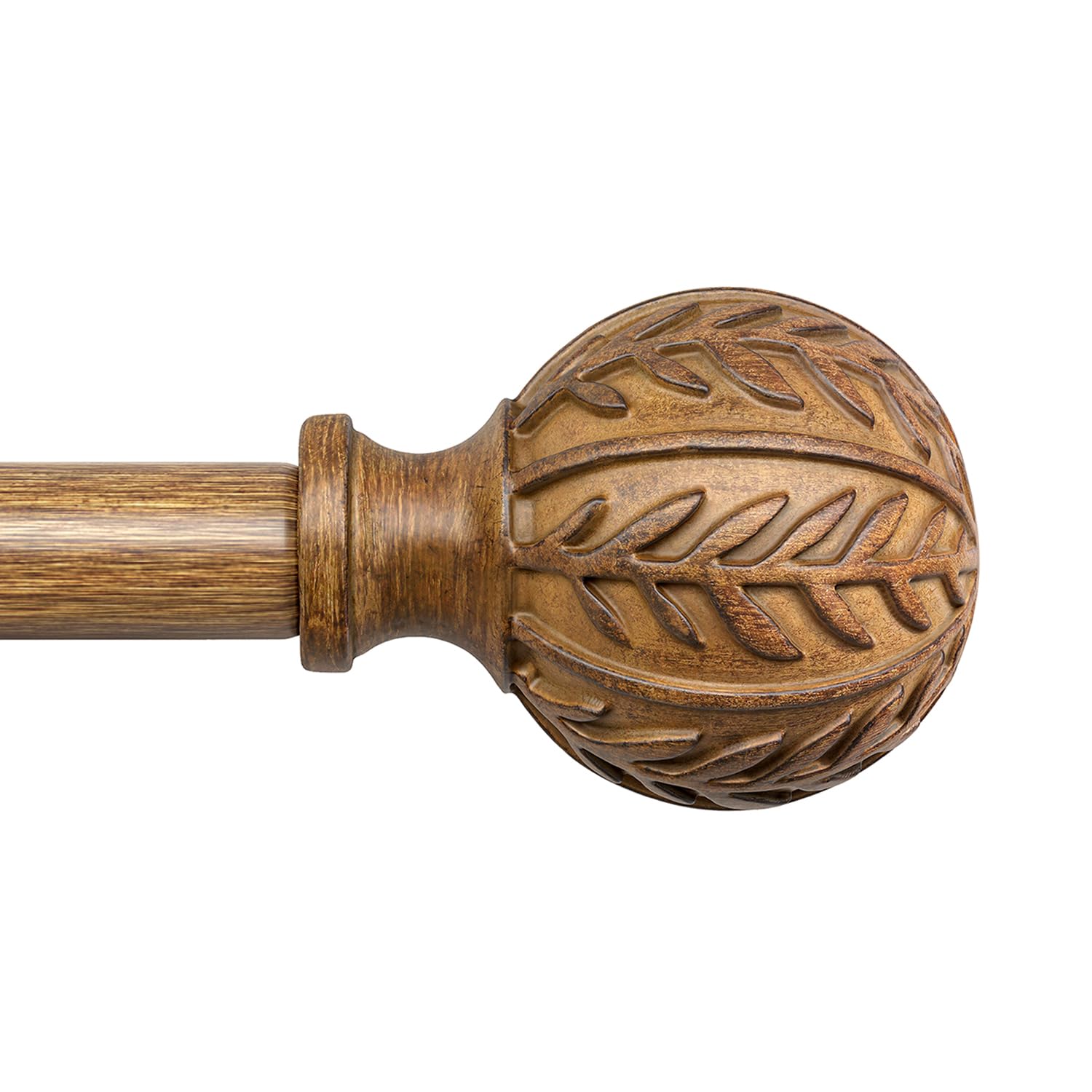 QDWIS Boho Wood Curtain Rods for Windows 66 to 120 inch,1" Adjustable Heavy Duty Window Curtain Rod with Imitation Wood Grain Finials,Rustic