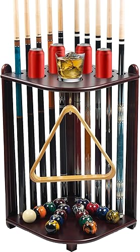 Soporte para palos de piscina, soporte de suelo, 10 Cues de madera maciza para billar, accesorios para mesa de billar (caoba)