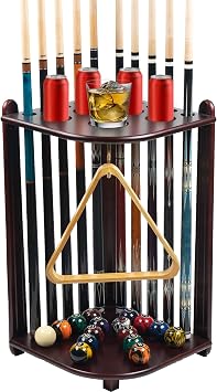 Pool Stick Holder Floor Stand, 10 Cues Solid Wood Billiard Pool Cue Rack, Pool Table Accessories Mahogany