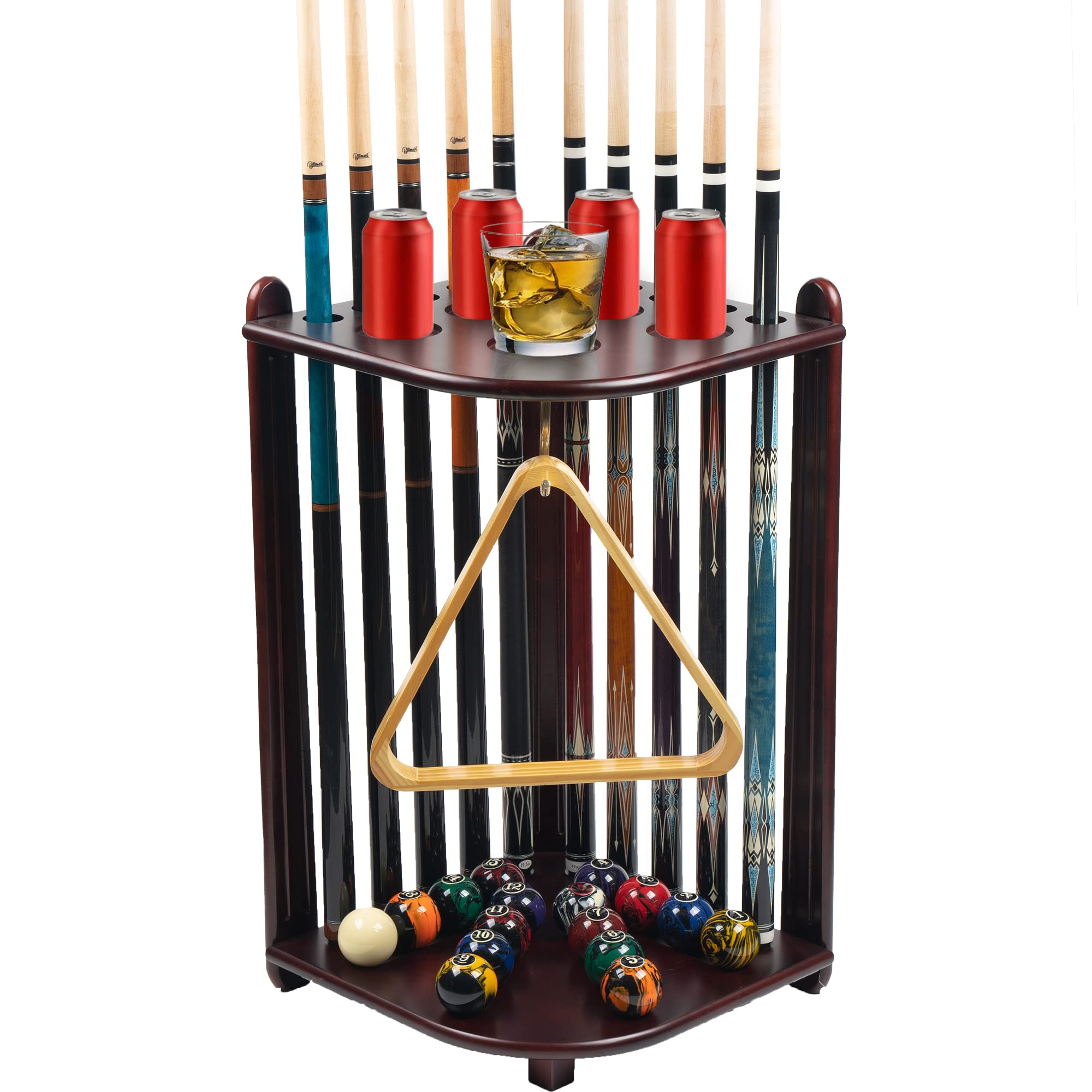 Pool Stick Holder Floor Stand, 10 Cues Solid Wood Billiard Pool Cue Rack, Pool Table Accessories (Mahogany)