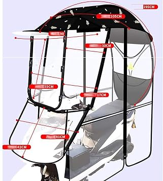 Motor Scooter Umbrella - Universal Fully Enclosed, Waterproof Canopy for Mobility Sun Shade and Rain Cover, Fold-Away Design for Easy Use