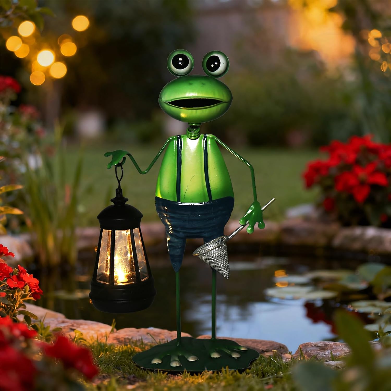 esgarden Solar Garden Lights Frog Statue with Solar Lantern Lights,Frog Decor Fairy Accessories,Birthday Gifts for Women Mom Grandma,Big Metal Decorative Stakes for Home Decor,Patio,Porch,Yard Art