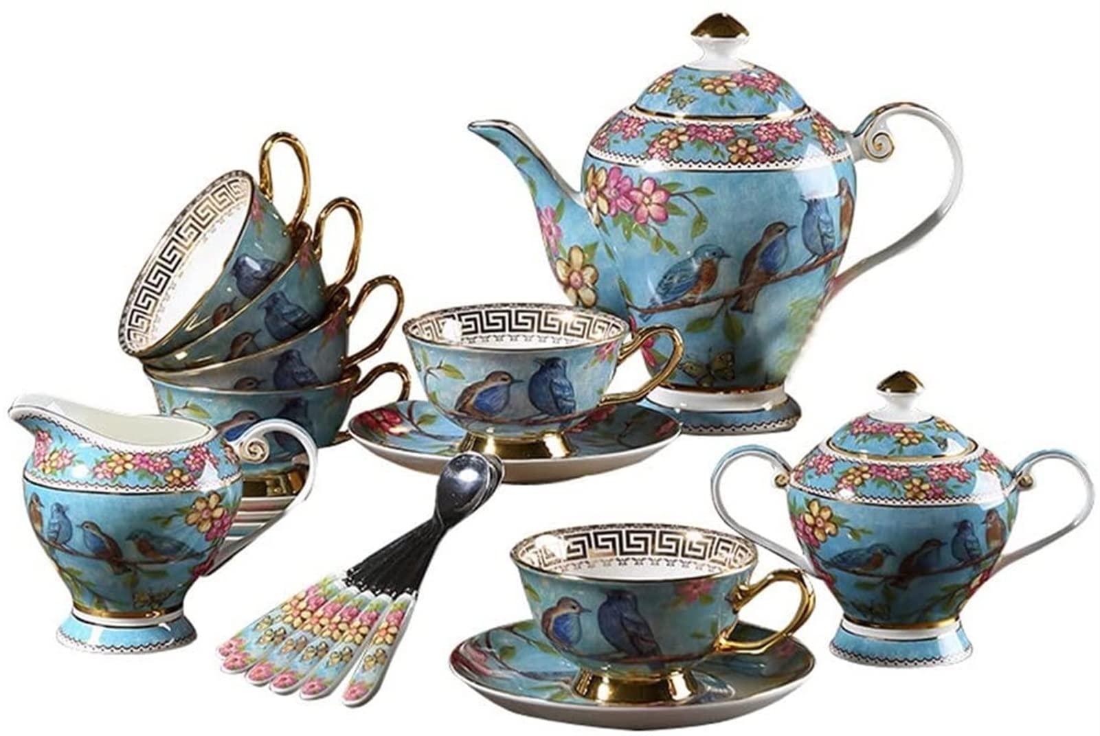 YNIYUJKL Dream Blue Pastoral Style Bone China Coffee Set Tea Set European-Style Phnom Penh Afternoon Tea Cup Set Coffee Pot Coffee Cup Set