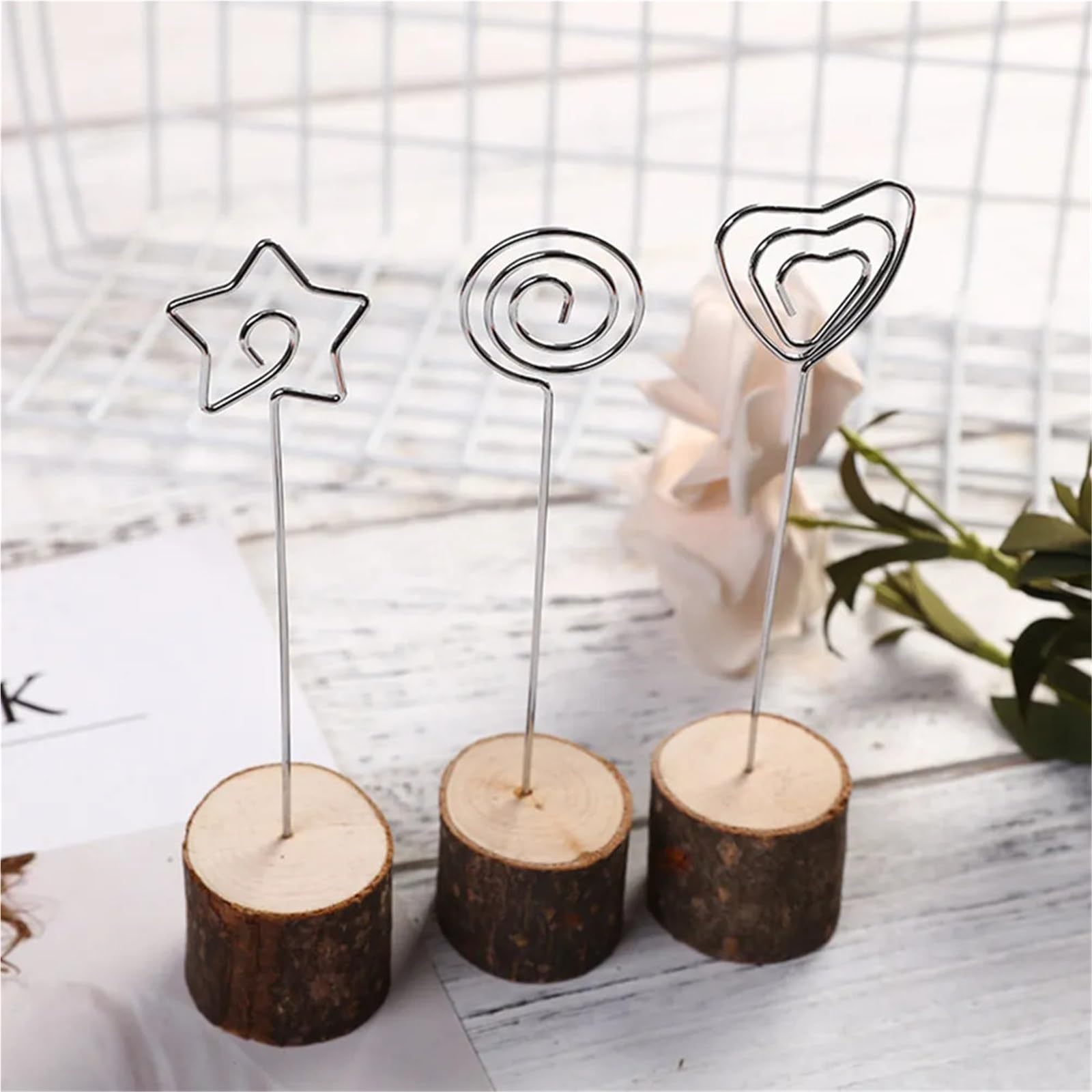 Lot de 20/80 porte-notes en bois avec base ronde pour mariage, photo, menu, cartes, numéros pour tables, étiquettes, bureau, fête de mariage
