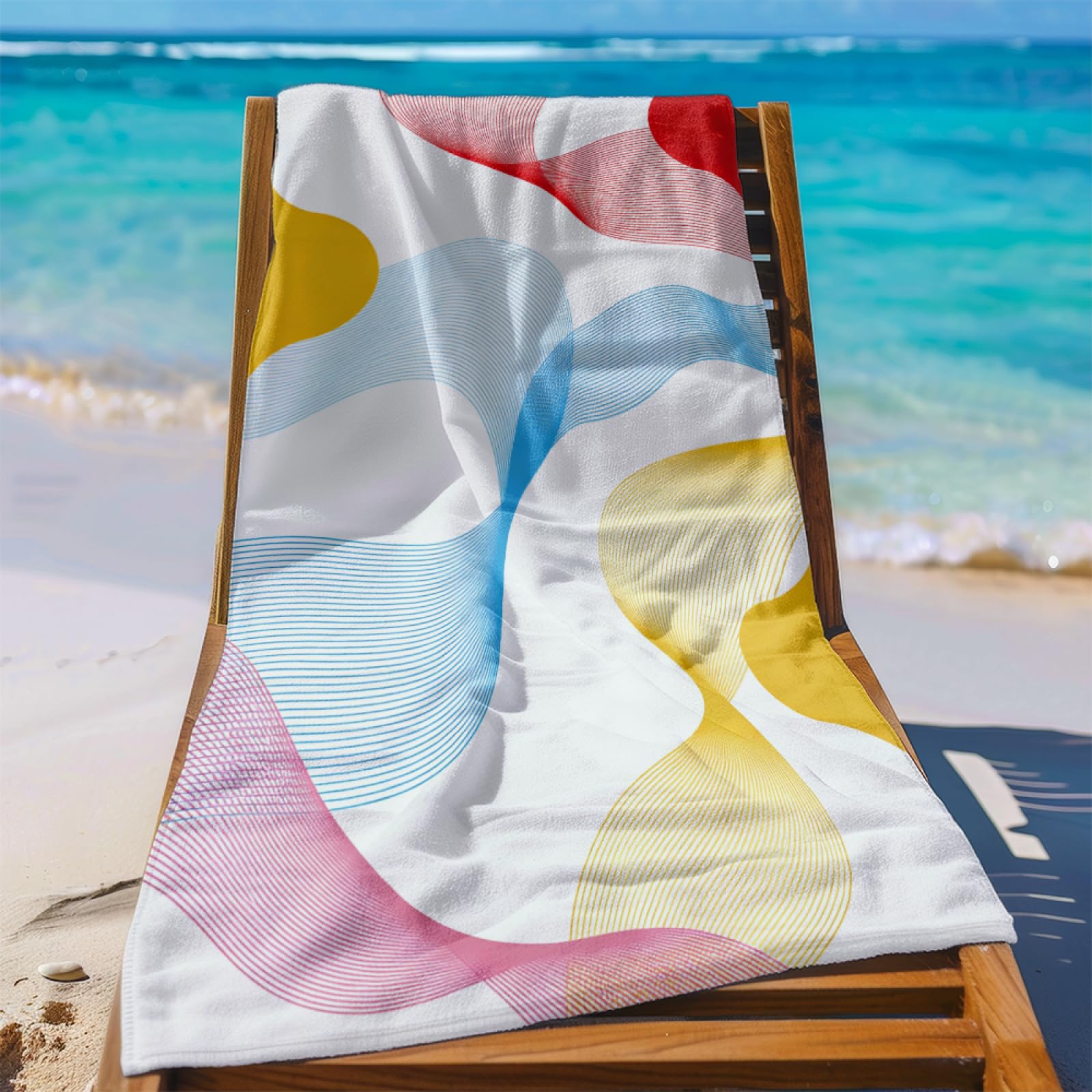 Fouta PlageLignes Rouges Bleues Modèle Surdimensionné avec Diverses Tailles, Respirante et Portable, Parfaite pour Voyages Sorties Piscine et Usage Extérieur Quotidien 90x160 cm