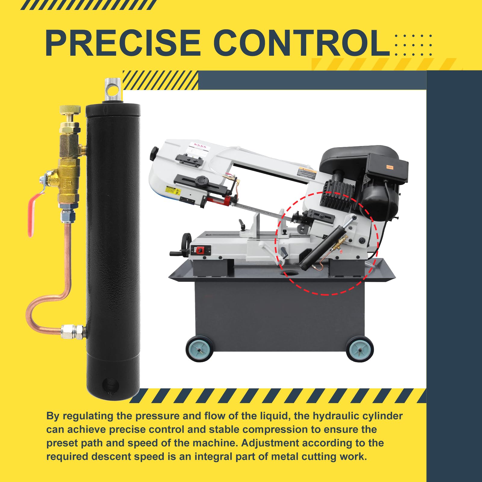Cilindro hidráulico para sierra de cinta de corte de metal de 7 x 12 pulgadas compatible con BS-712N/BS-712R/BS-712B, cilindro de control hidráulico de alimentación descendente para sierra de cinta de