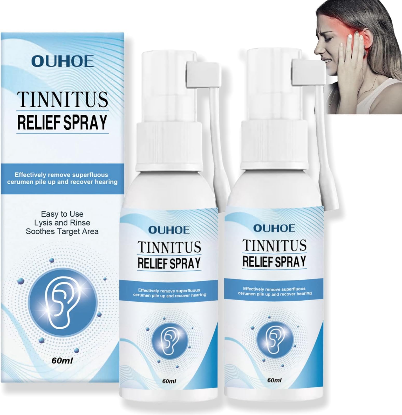 2PCS Tinnitus Relief Spray,Tinnitus Treatment Spray for Ear Care,Ear Drops for Ear Ache Relief,Ear Ringing Relieving Spray,Ear Drops for Tinnitus,Ear Pain Relief Spray,Ear Ringing Treatment Oil