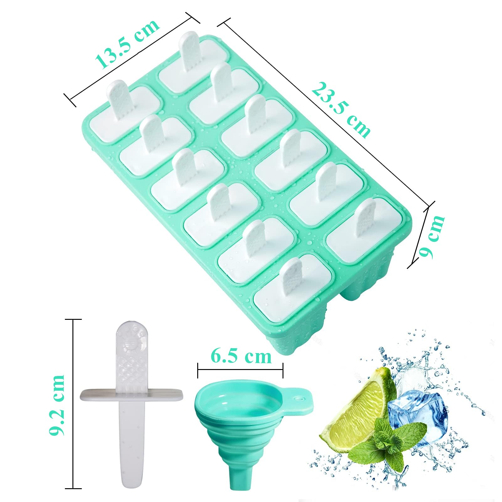 Molde de Silicona para Helados, Reutilizables y Libres de BPA, Incluyen un Cepillo de Limpieza y Embudo de Silicona Plegable, Fácil de Usar para Helados Caseros (12 Cavidades - Verde)