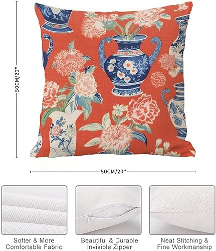 Miniatura 7 de Funda de almohada china con tarro de jengibre, funda de almohada de flores asiáticas, funda de cojín rútica, funda de almohada cuadrada decorativa