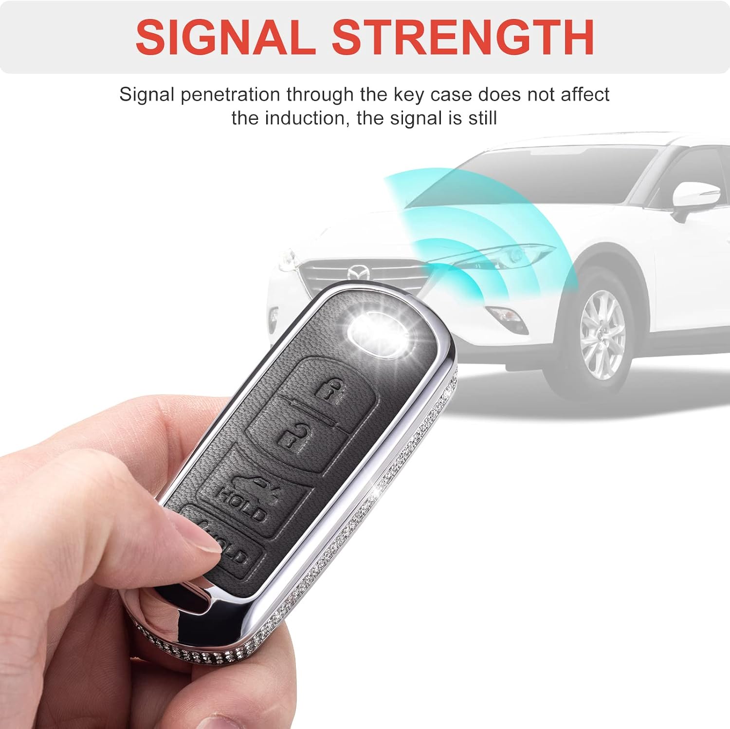 Compatible with Mazda Key Fob Cover with Keychain Leather Crystal 360 Degree Protection Key Shell Case for Mazda 3 6 8 Miata MX-5 CX-3 CX-5 CX-7 CX-9 (Black1)