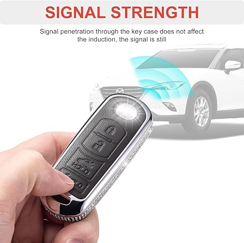 Miniatura 4 de RUABIBAN Funda para Llavero Compatible con Mazda, Funda de Protección de 360 Grados de Cuero Negro con Cristal para 3 6 8 Miata MX-5 CX-3 CX-5 CX-7
