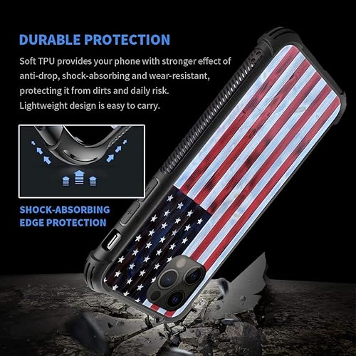 Miniatura 3 de DAIZAG Funda compatible con iPhone 12, diseño de bandera estadounidense de grano de madera roja y blanca para iPhone 12 Pro, fundas para hombre y