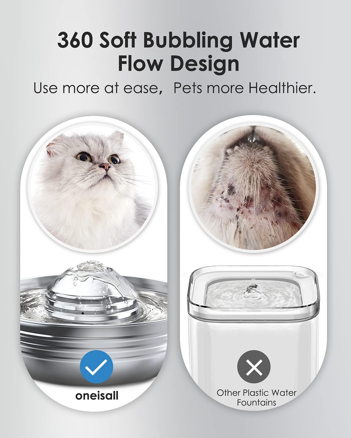 Cat Water Fountain Stainless Steel,oneisall Multi-Pet Water Fountain,360°Dog Water Fountain with Ultra-Quiet Pump&Dishwasher Safe Design,2L/67oz Automatic Pet Drinking Fountain &5 Filters for Cats Dog : Pet Supplies