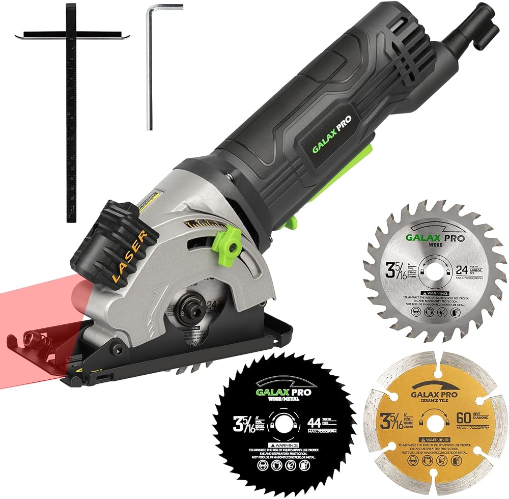 GALAX PRO 580W scie circulaire avec guide laser pour coupe précise | Idéale pour bricolage et menuiserie | Coupe bois, PVC et panneaux avec 3 lames incluses