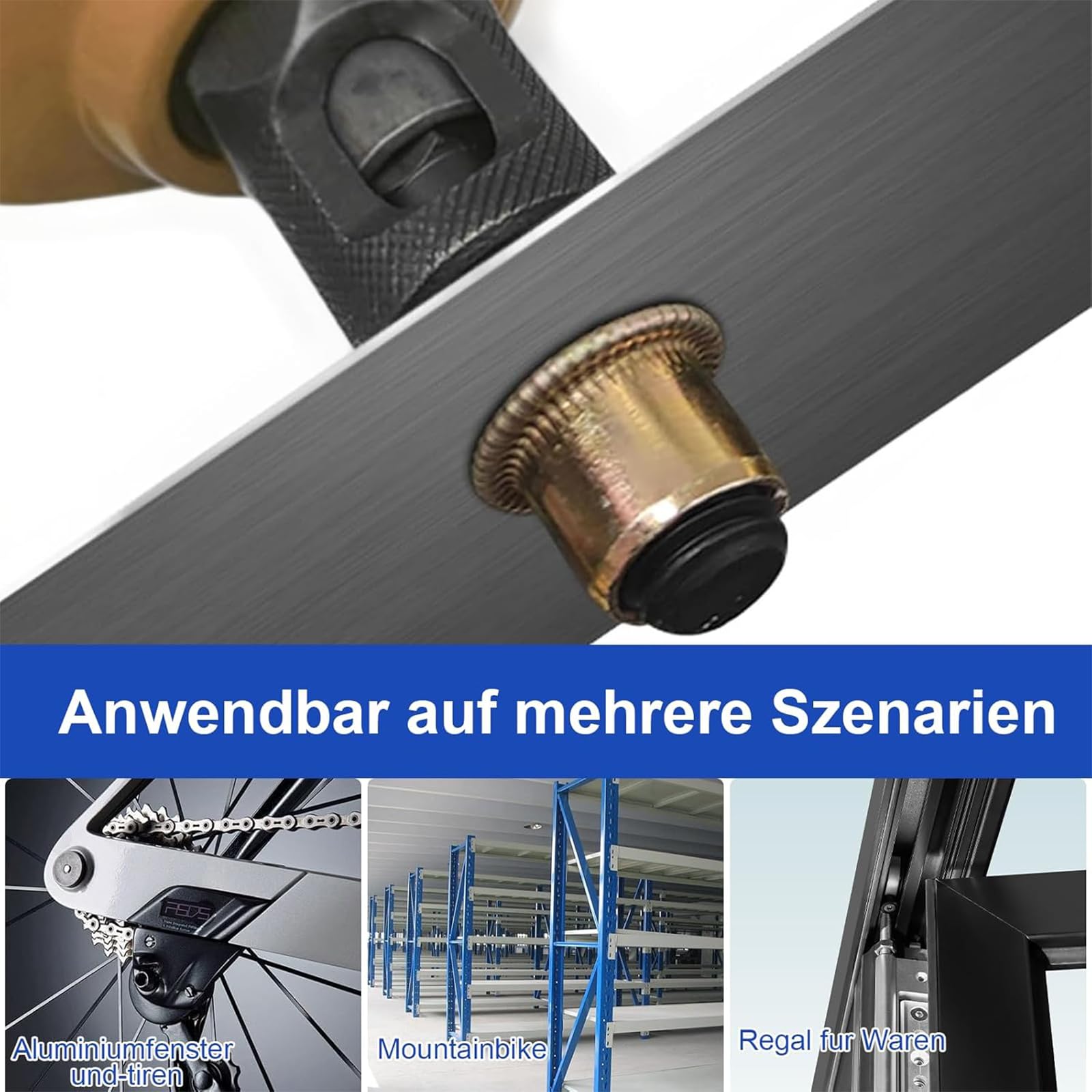 Green Glow - Set van 100 klinkmoeren, M3-M8, voor werkplaats en doe-het