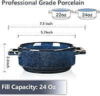 Vista 2 de Vicrays Cuencos de cerámica para sopa con asas, platos de sopa de porcelana de 24 onzas para sopa de cebolla francesa, cereales, estofado de carne
