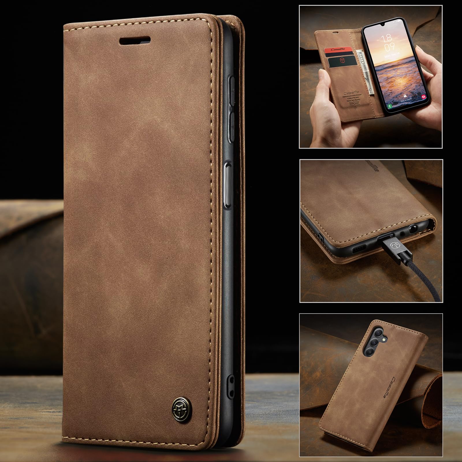 Monweicz Cover Compatibile con Samsung Galaxy A36, Custodia Portafoglio con Slot per Scheda, Protezione Completa Premium in Pelle PU, Flip Libro Magnetica Samsung Galaxy A36, Marrone