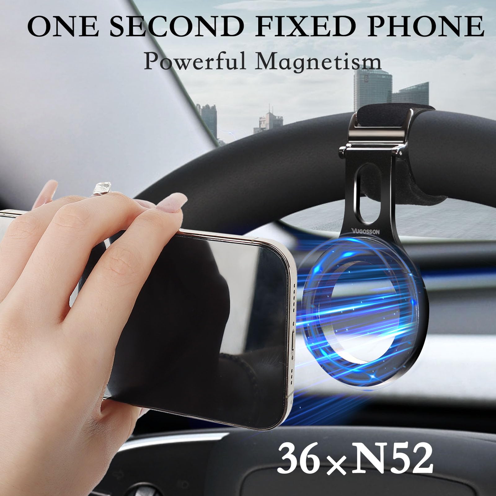Soporte magnético para teléfono Tesla, soporte de teléfono para volante MagSafe, funciona en iPhone, Samsung y todos los teléfonos, anillo magnético incluido (negro)