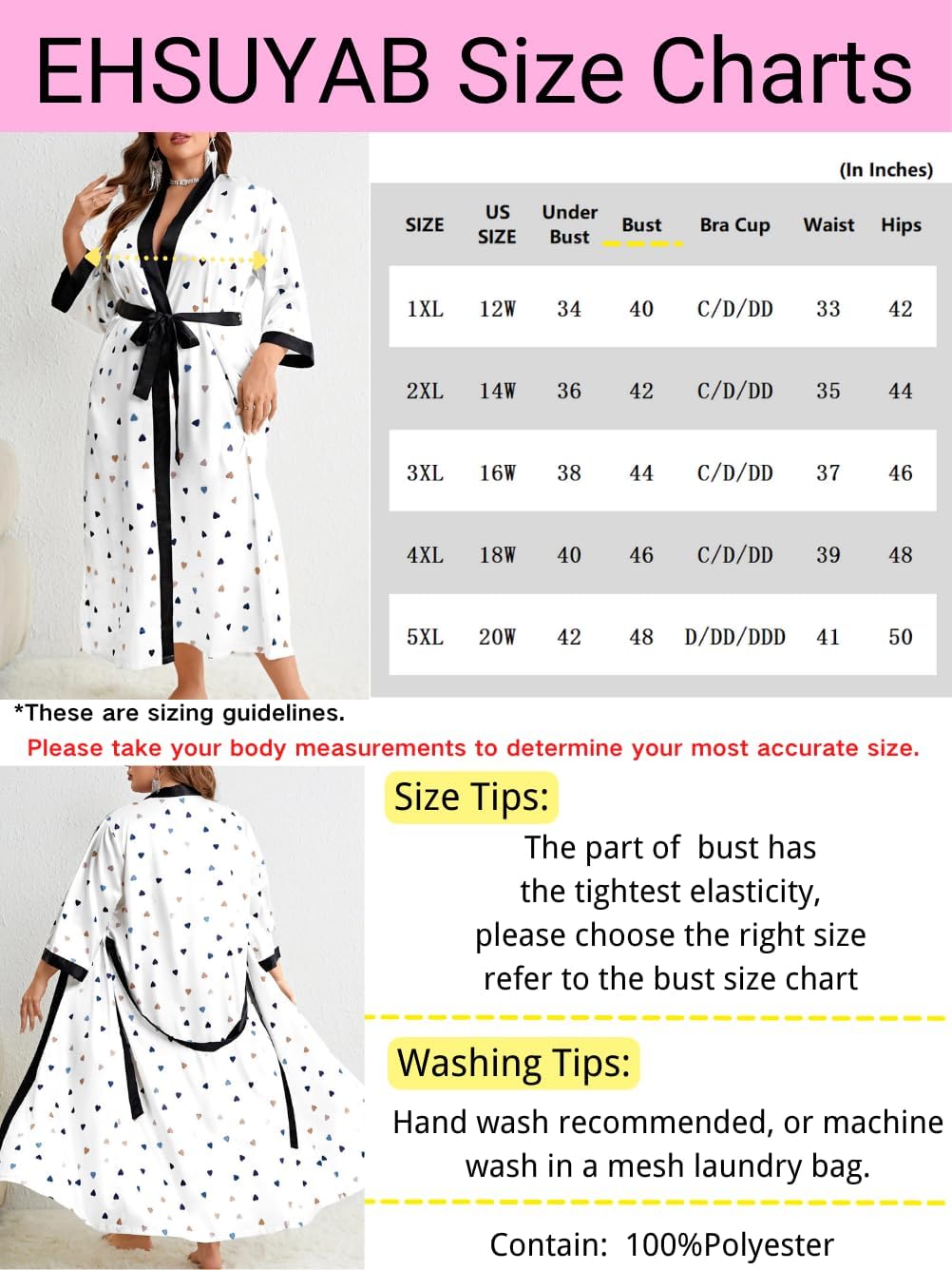 EHSUYAB Sexy Plus Size Robe For Women, Fits 12W-20W, Long Silky Satin Robes Valentines Boudoir Sleepwear
