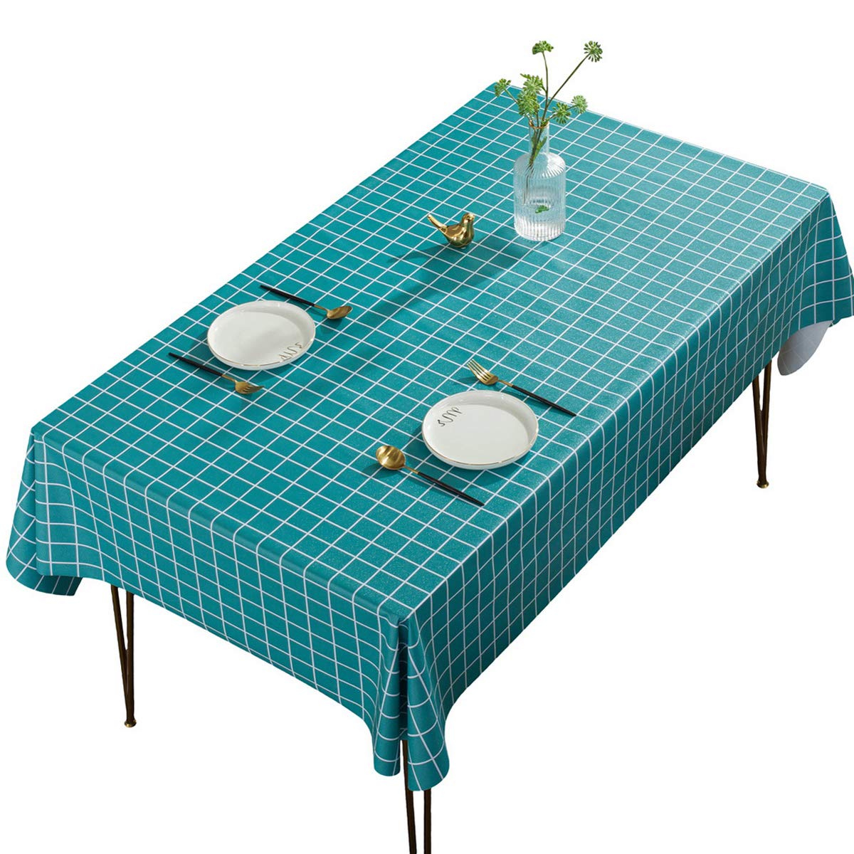 Nappe de table anti tache en PVC imperméable et résistant 140x300cm bleu