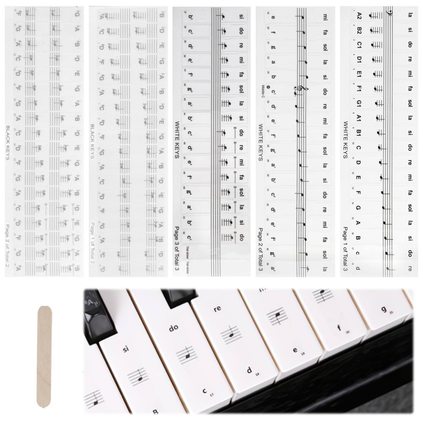 Adesivi Per Pianoforte Trasparenti – 88 Tasti, Per Bambini E Principianti, Set Note