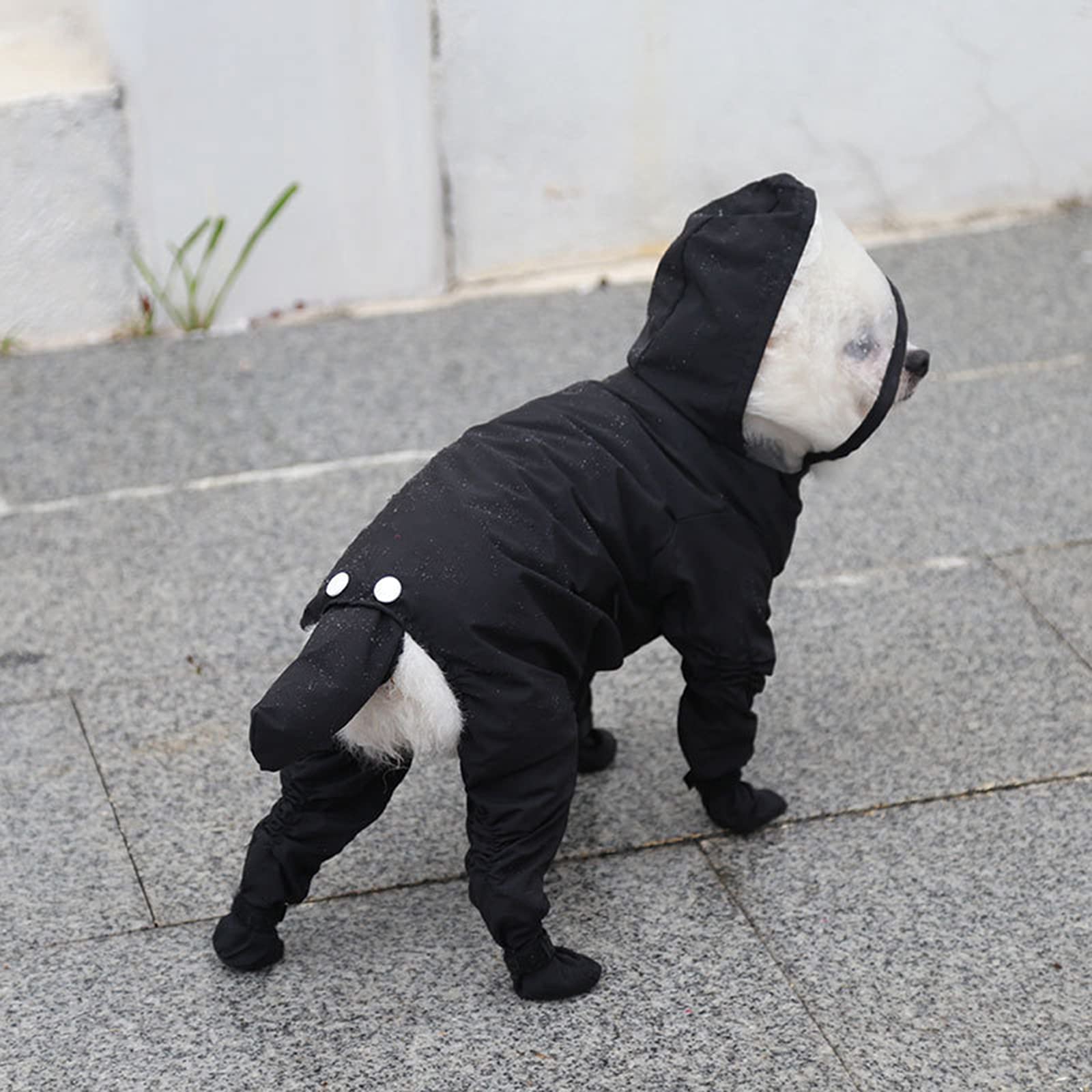 Imperméable pour Chien, Veste imperméable pour Chiots, imperméable à Capuche pour Petits Chiens, Bottes pour Tout Le Corps, Combinaison légère et Respirante, Poncho de Pluie (Black S)