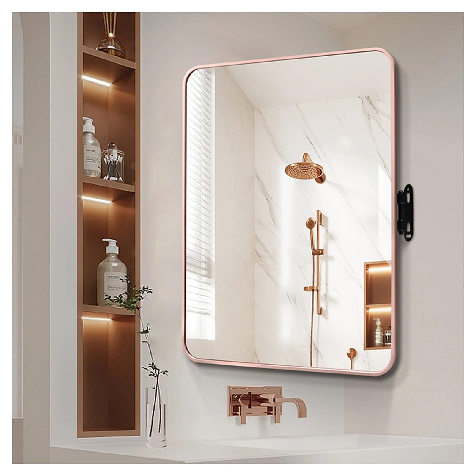Miroir mural d'angle rond pivotant orientable pour petite salle de bain