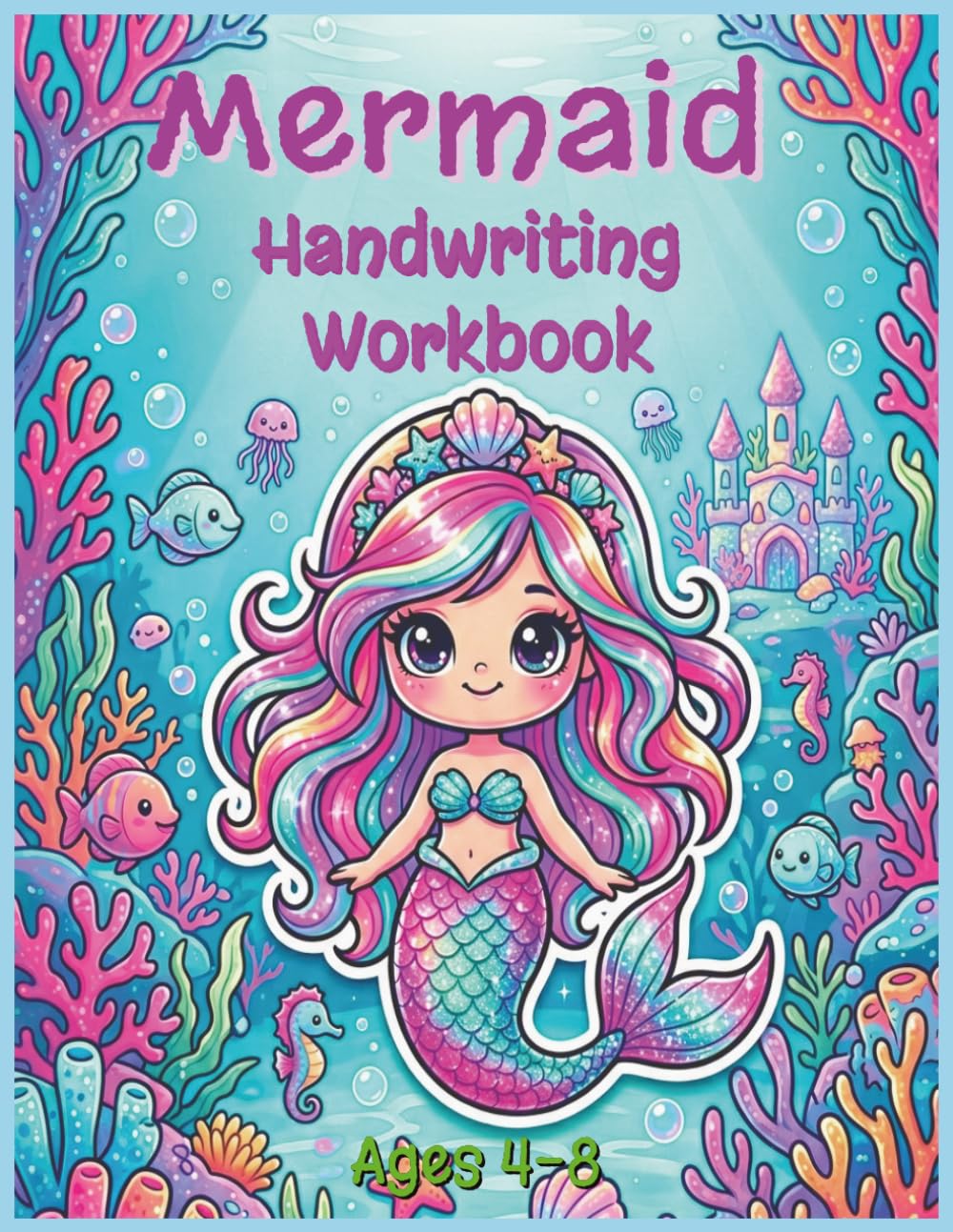 Mermaid Handwriting Practice Workbook for Kids Ages 4–8: Letter Tracing, Alphabet Formation, Cursive Skills, Pencil Control, Early Learning Activities