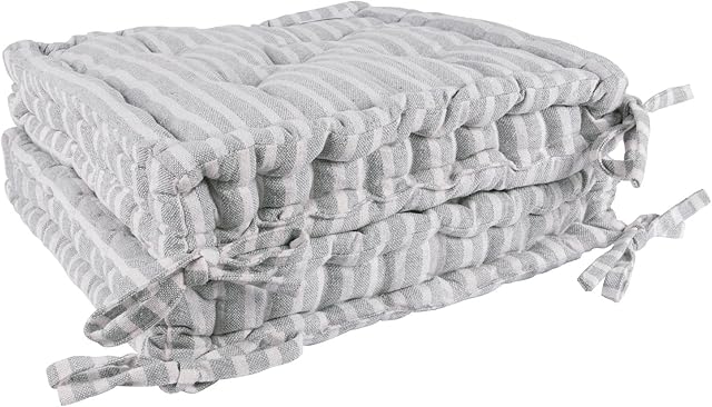 Nicola Spring Dining Chair Cushion Seat Pad Square Padded French Mattress - Grey Stripe - Pack of 2