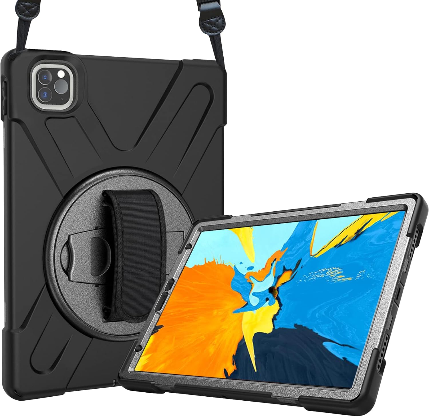ProCase Case with Handle for iPad Pro 11, 360 Degree Rotatable Kickstand Cover with Adjustable Hand Shoulder Strap, Heavy Duty Shockproof Rugged Case for iPad Pro 11 Inch 2019 Black