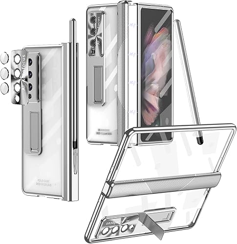 Miniatura 9 de Miimall Funda compatible con Samsung Galaxy Z Fold 3 con S Pen, lápiz capacitivo con soporte para bolígrafo, patrón de piel, protector de pantalla