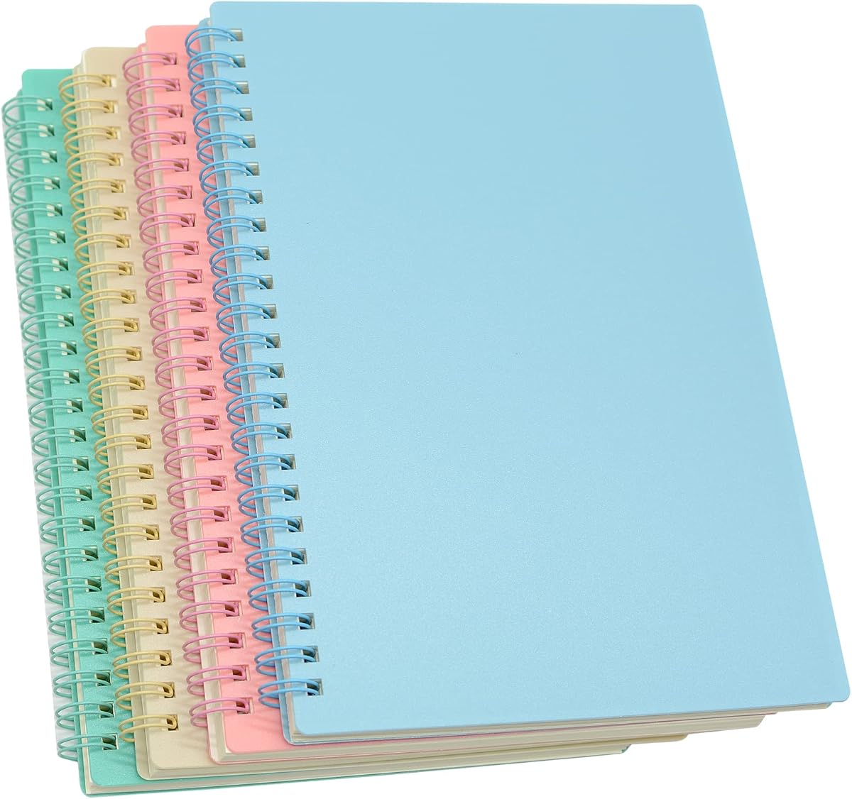 Cuaderno en espiral, 4 unidades de 8,3 pulgadas x 5,9 pulgadas A5 de plástico grueso, tapa dura, 7 mm, rayas universitarias, 4 colores, 80 hojas, diarios de 160 páginas para estudio y notas (4)