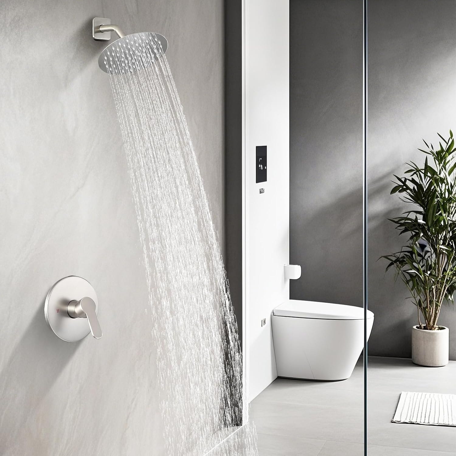 Tub Shower Faucet Set with 8-Inch Rainfall Showerhead Tub Shower Trim Kit with Solid Rainfall Round Brush Nickel