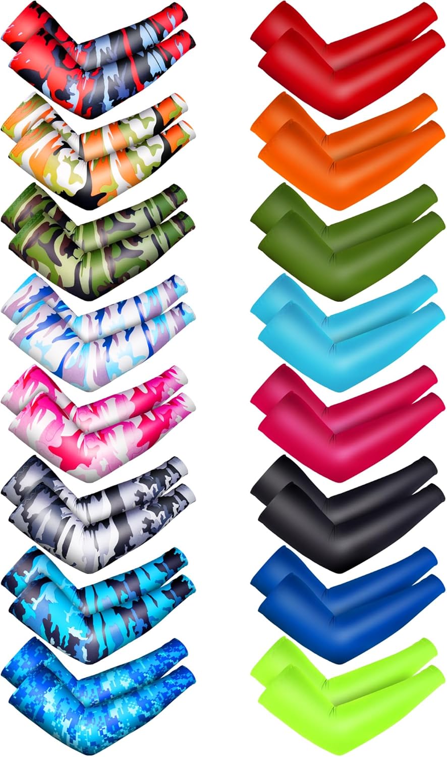 16 Pairs Sports Arm Sleeves for Kids Basketball Baseball Arm Sleeves UV Sun Protection Cooling Arm Cover Sleeve