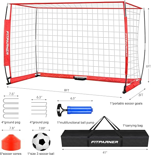 Miniatura 2 de 8x6ft,12x6ft Soccer Goals for Backyard,Portable Soccer Goal Training Equipment,Collapsible Metal Base Soccer Net Set,1 Goal +1 Soccer Ball + 6 Cones
