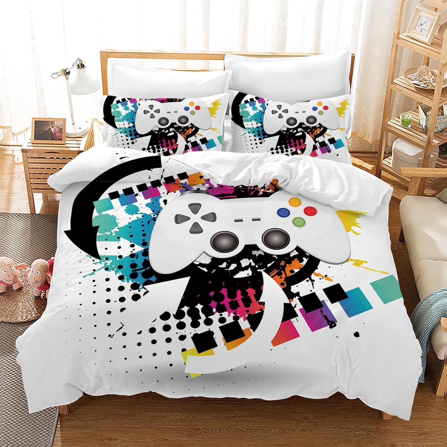 CXYXHW Gamepad Bedding Duvet Cover Set,Gamer Print Soft Microfiber Bedroom Duvet Set Bedding Set with 2 Pillowcase,for Teens and Adults. (G1, Double)