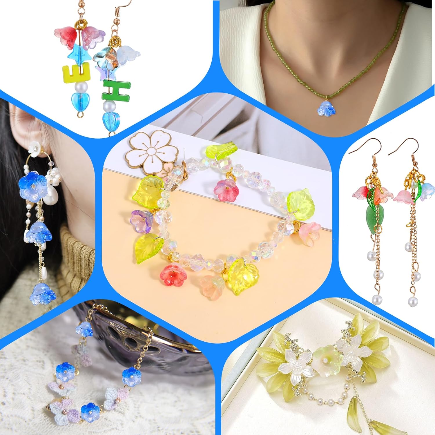100Pcs Glass Bellflower Beads for Jewelry Making, Flower Beads for Bracelets Gradient Clear Floral Bead, Aesthetic Beaded Charms for DIY Necklaces Earrings Accessories, Mixed Color - Image 4