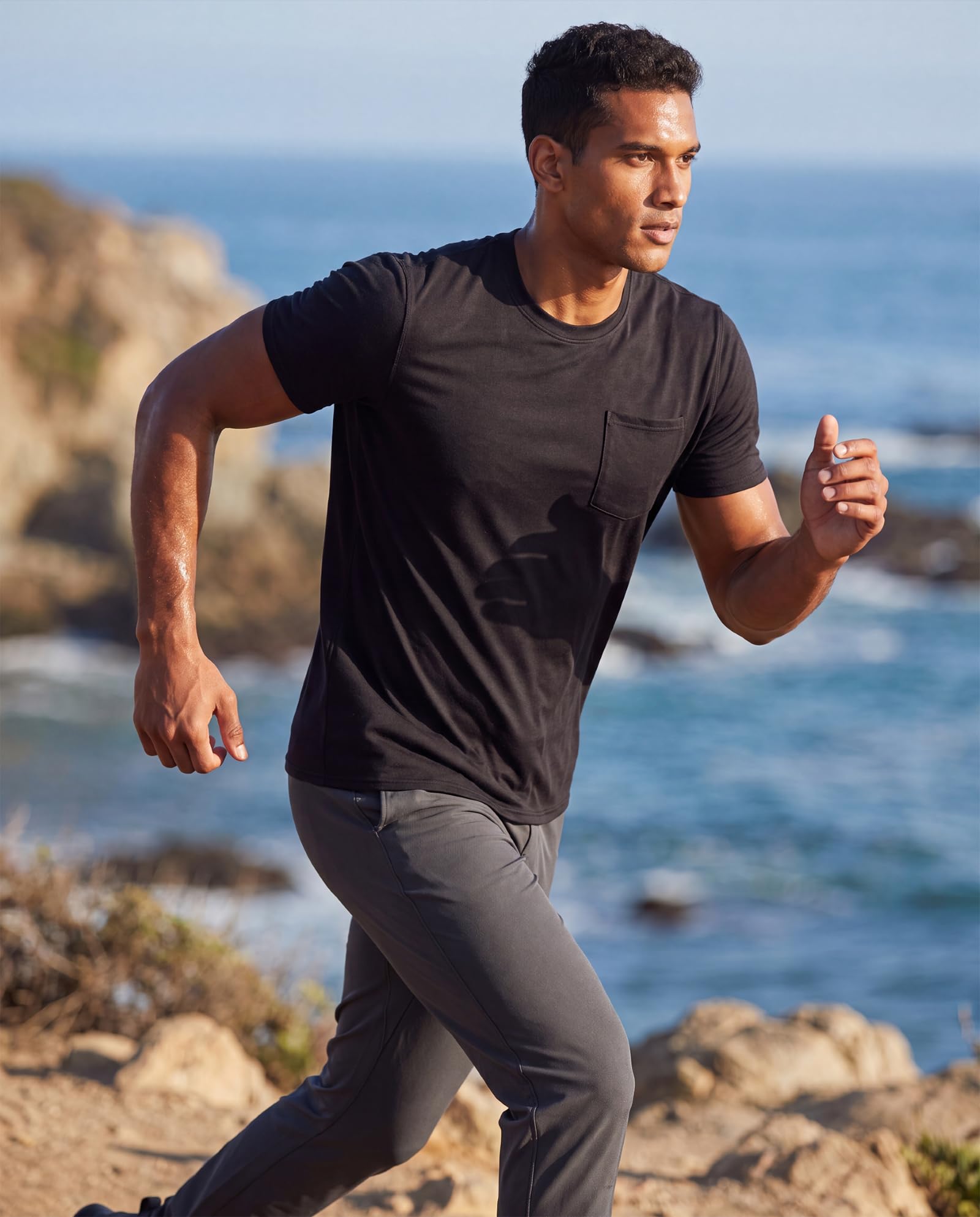 Real Essentials 4 Pack: Men's Dry-Fit Short Sleeve Pocket Crew Performance Athletic T-Shirt (Available in Big & Tall)