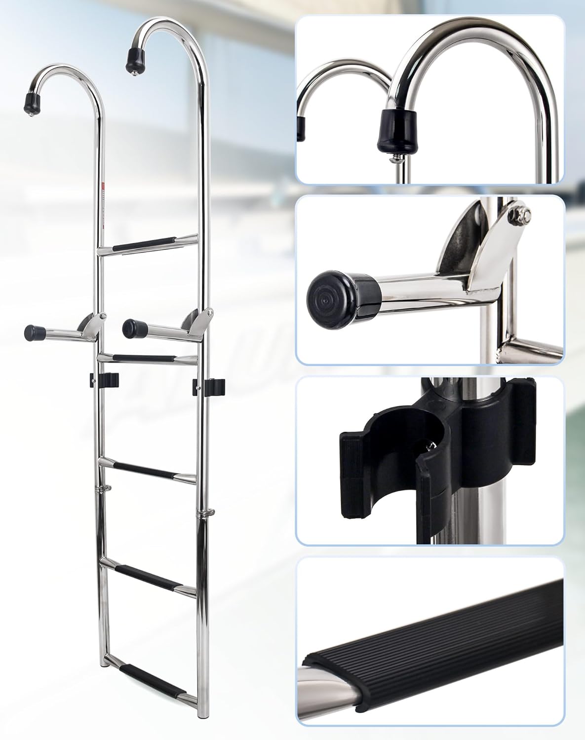 5-Step Stainless Steel Folding Dock Ladder, Heavy Duty Boat Ladder with Anti-Slip Steps for Pontoon, Dock, Pool & RV