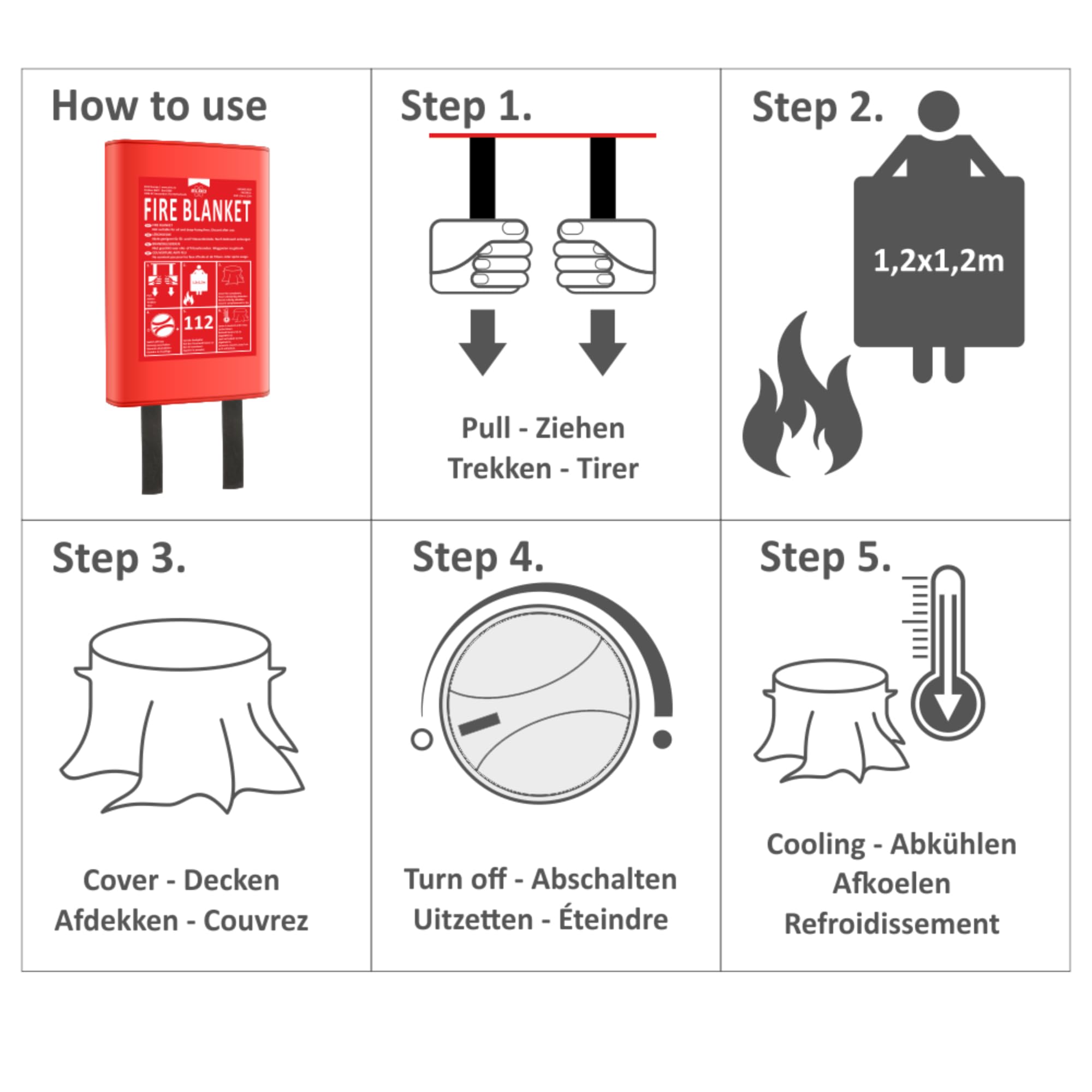 ELRO FF0404 Kit de Protection Contre l'incendie - 2X détecteur de fumée avec Batterie de 5 Ans et Montage magnétique - Détecteur de CO avec capteur de 10 Ans - Couverture Anti-feu Rigide 1,2m x 1,2m