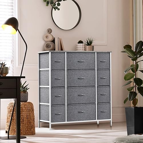 Miniatura 26 de Sorbus Cómoda con 6 cajones, unidad organizadora de pecho con marco de acero, parte superior de madera y asa, contenedores de tela fáciles de tirar